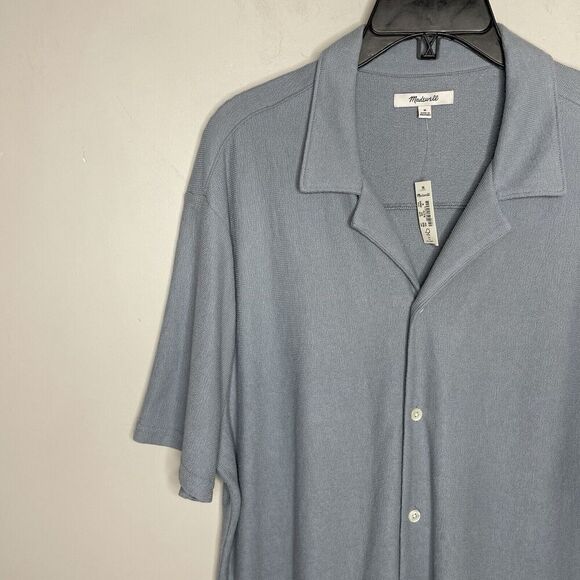 MADEWELL Shirt Men Medium East Short Sleeve Jacquard NEW Blue Button Up NO846 - Picture 3 of 12